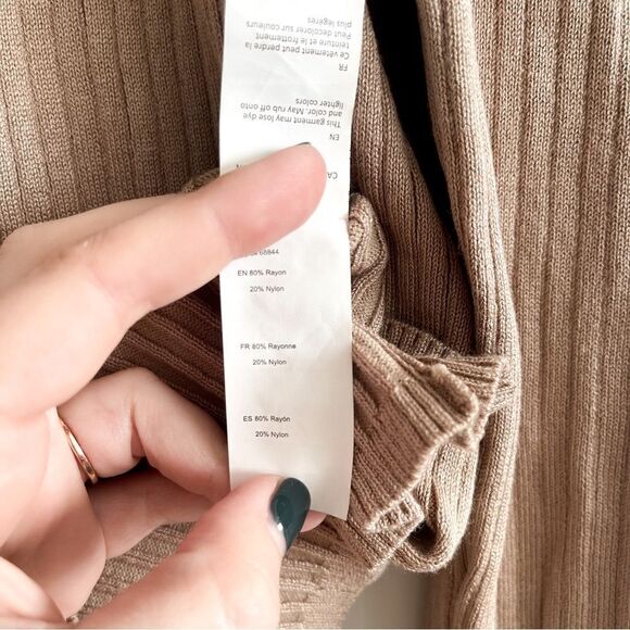 U2B Cold Shoulder Sweater Tan Ribbed Knit Long Sleeved Women's L - Picture 3 of 10